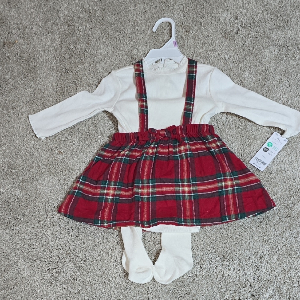 Plaid Suspender Skirt with White Top and Tights